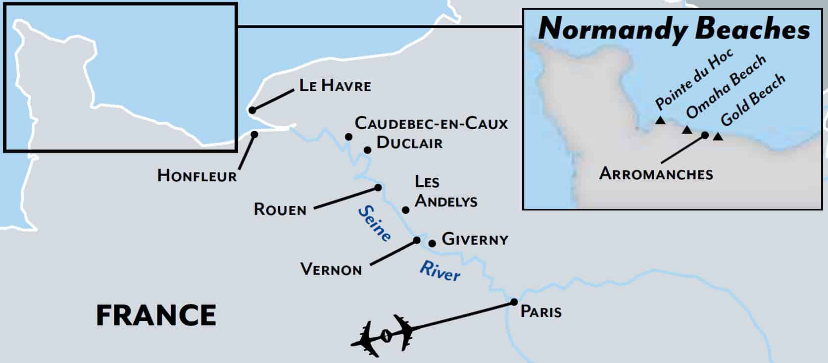 Paris to Normady map