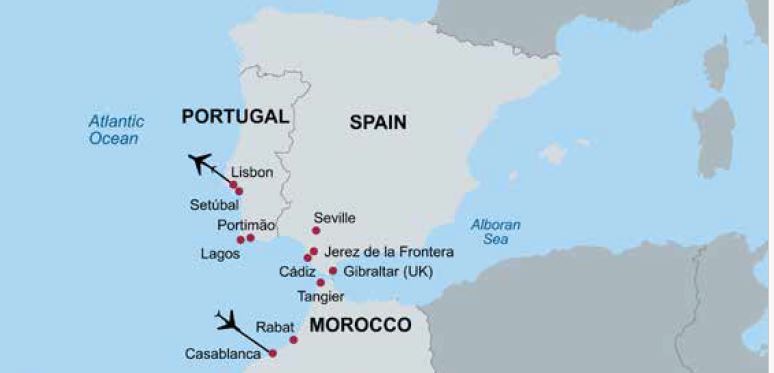 Casablanca to Lisbon map