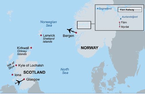Scotland to Norway map